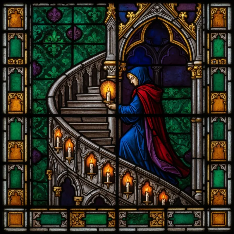 Stained-glass corridor leading into the walkthrough